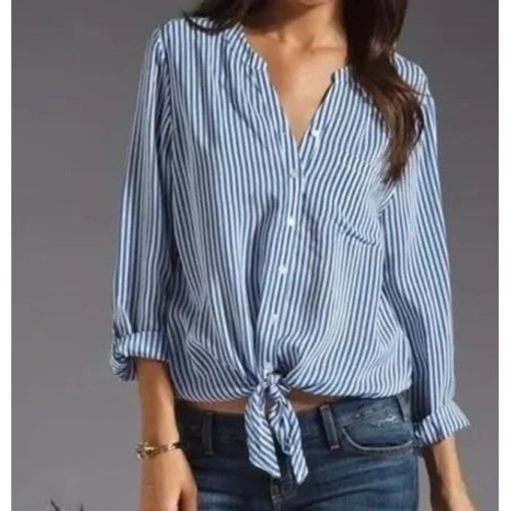 Joie Edaline 100% silk tie front roll sleeve blouse